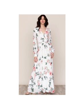 Yumi Kim White Maxi Wrap Dress with Pink Floral Print